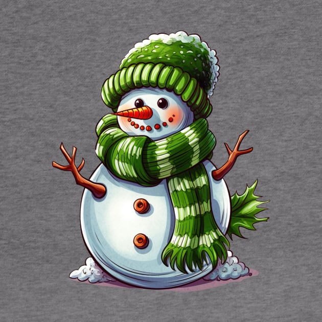 Cute Snowman Green Christmas 2023 by SantinoTaylor